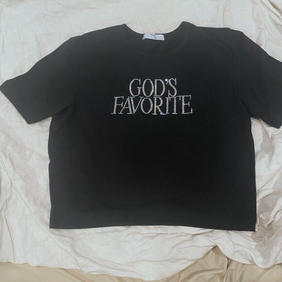 NWOT PRAYING 'GOD'S FAVORITE' RHINESTONE CROP TOP - Picture 2 of 3